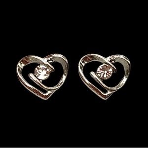 Sleek Diamond Heart Silver Toned Stud Earrings